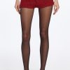 Red houndstooth mini shorts, front facing.