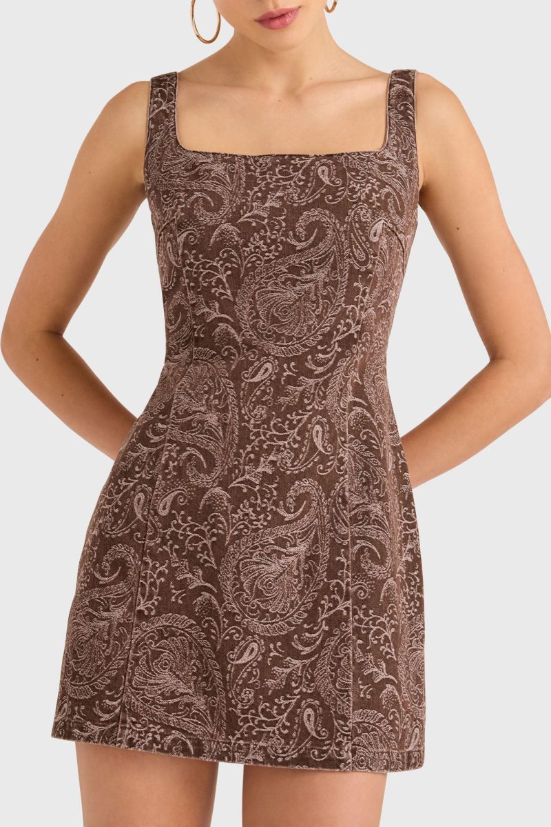 D 22281PD AUGUSTINE DRESS BROWN PAISLEY DETAIL