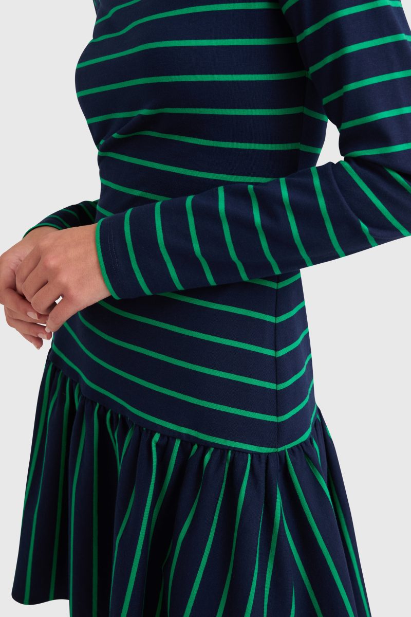 J 22754 ADORNO DRESS NAVY GREEN DETAIL