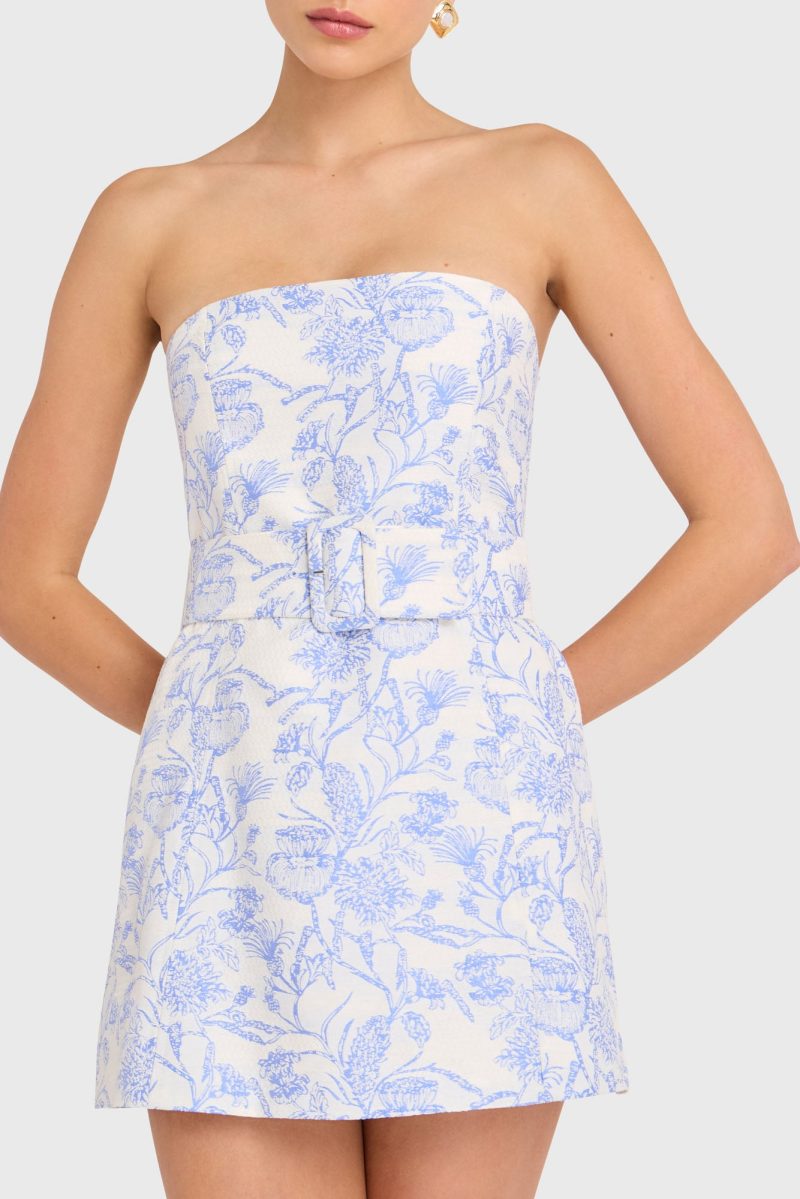 TB 21288 FAE DRESS TOILE BROCADE ENGLISH BLUE DETAIL